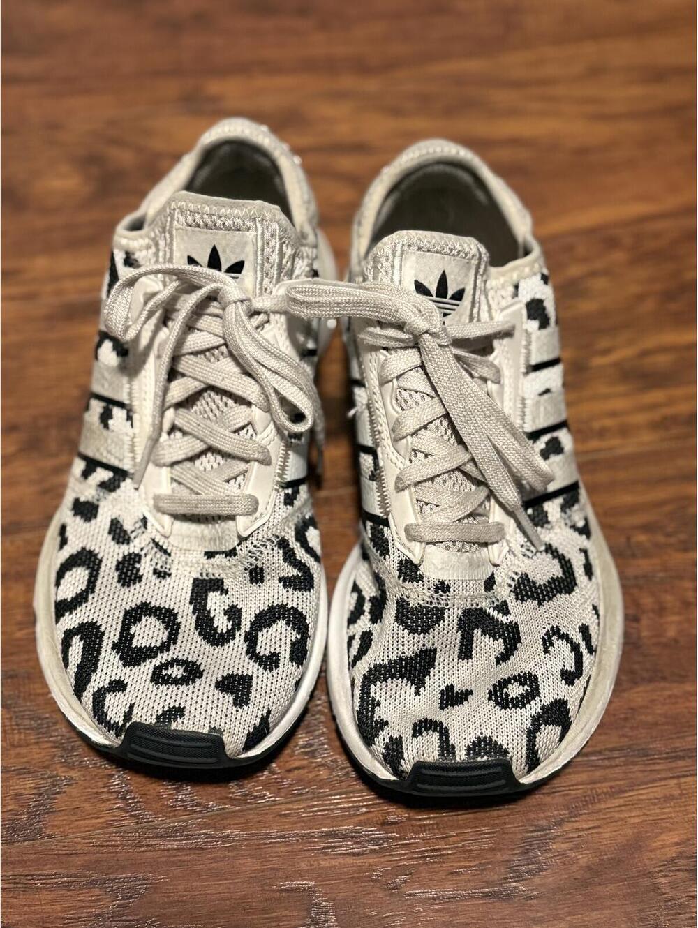 Adidas Women’s Swift Run X Sneakers White & Black Leopard Print Athletic Shoes